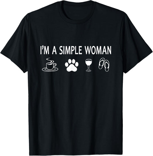 Cute I'm A Simple Woman Coffee Dog Paw Wine And Flip Flops T-Shirt - T-Shirt | Black