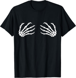 Halloween, Skeleton Hands, Boobs, Funny T-Shirt - T-Shirt | Black