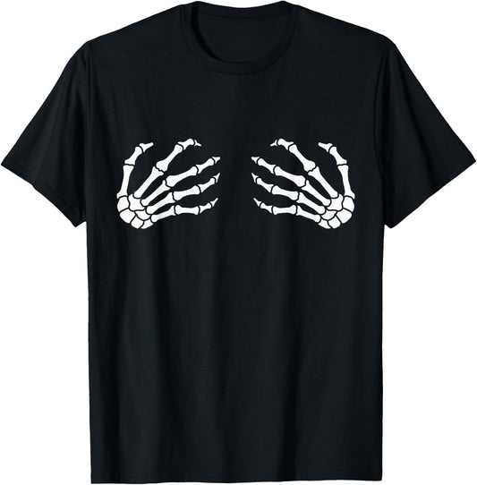 Halloween, Skeleton Hands, Boobs, Funny T-Shirt - T-Shirt | Black