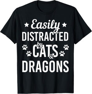 Cat Lover Dragon Lover Cats And Dragons Funny Cat T-Shirt - T-Shirt | Black