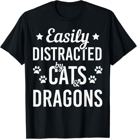 Cat Lover Dragon Lover Cats And Dragons Funny Cat T-Shirt - T-Shirt | Black