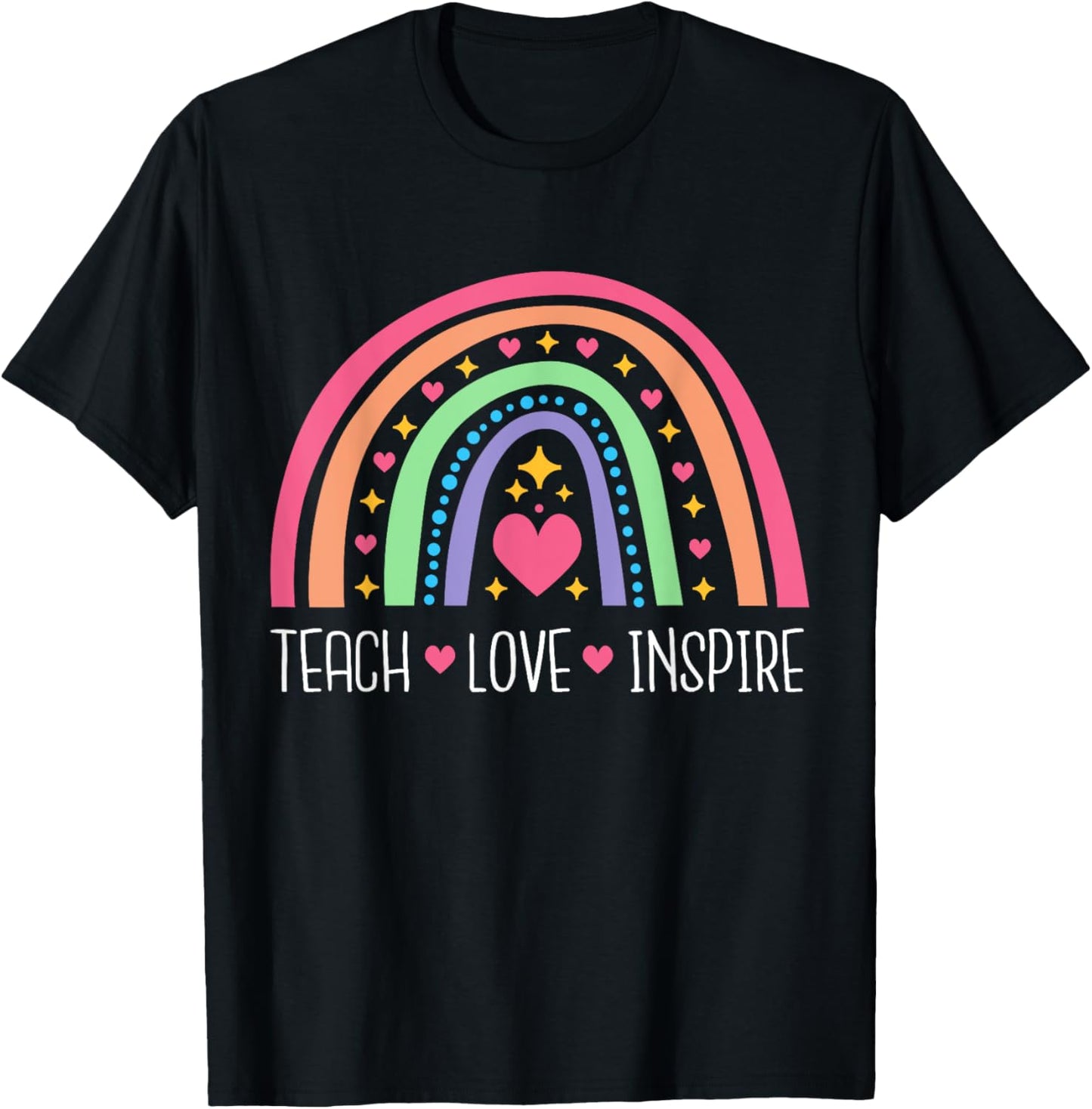 Teach Love Inspire Rainbow Inspirational Teacher Women T-Shirt - T-Shirt | Black