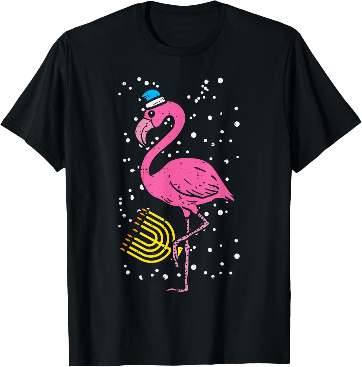 Jewish Flamingo Menorah Bird Lover Hanukkah Chanukah Gift T-Shirt - T-Shirt | Black