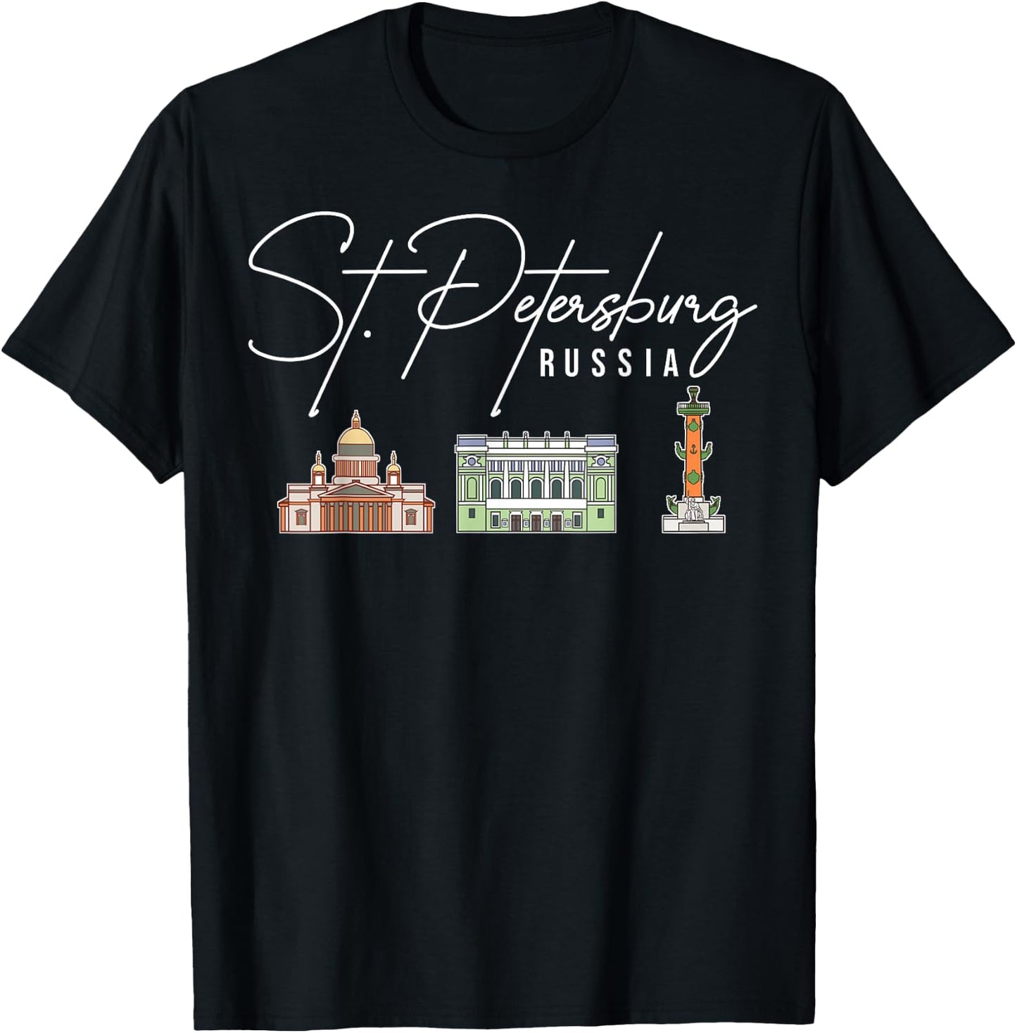 St. Petersburg Russia City Skyline Map Travel T-Shirt - T-Shirt | Black