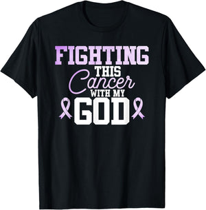 Christian Fighting Cancer Awareness Quote Purple Ribbon T-Shirt - T-Shirt | Black