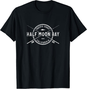 Half Moon Bay CA Vintage Crossed Fishing Rods T-Shirt - T-Shirt | Black