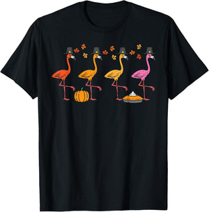 Thanksgiving Flamingos Funny Fall Autumn Bird Men Women Kids T-Shirt - T-Shirt | Black
