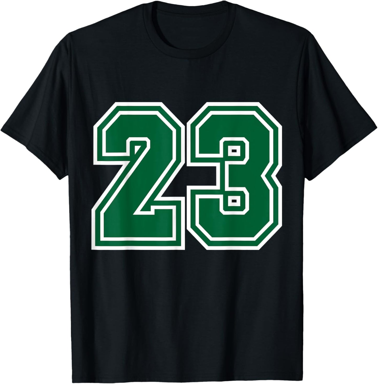 Number #23 White Green Varsity Sports Team T-Shirt - T-Shirt | Black