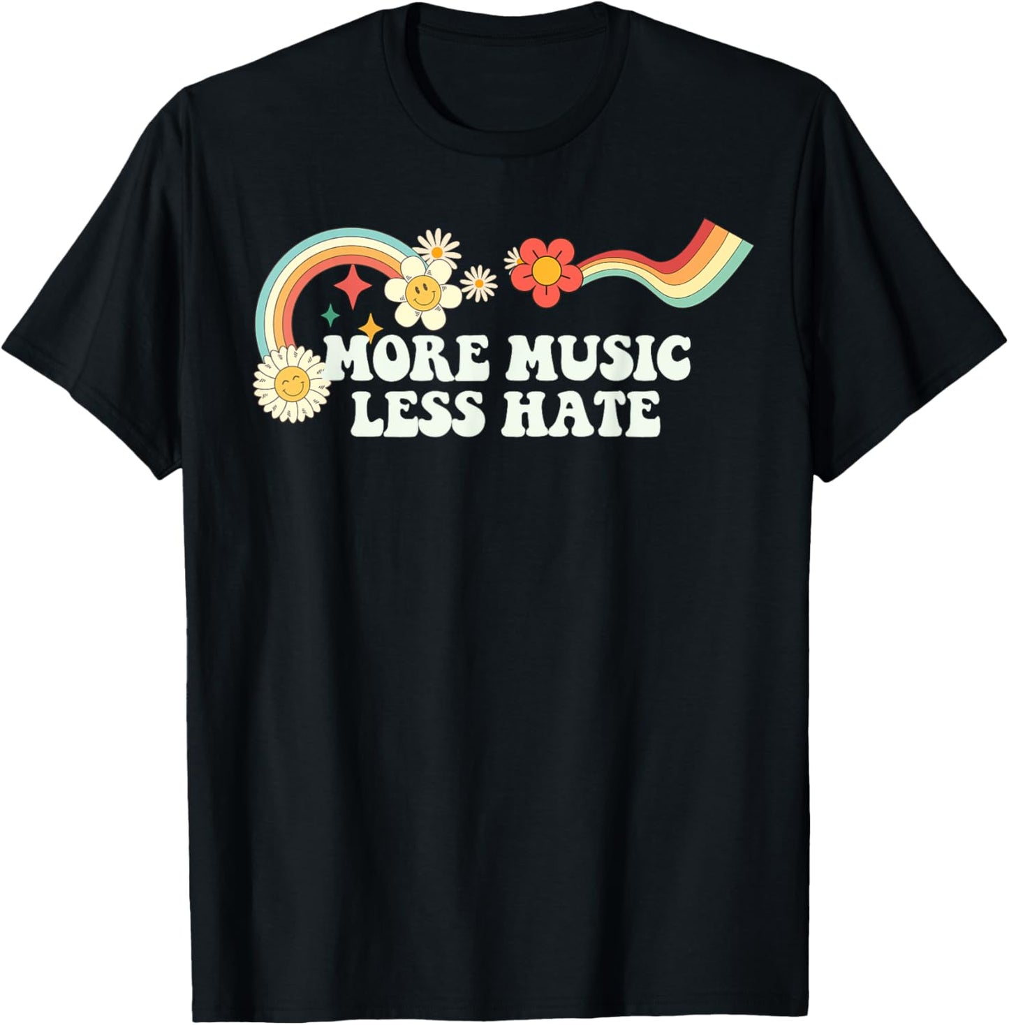 Groovy Funny More Music Less Hate Men Retro T-Shirt - T-Shirt | Black