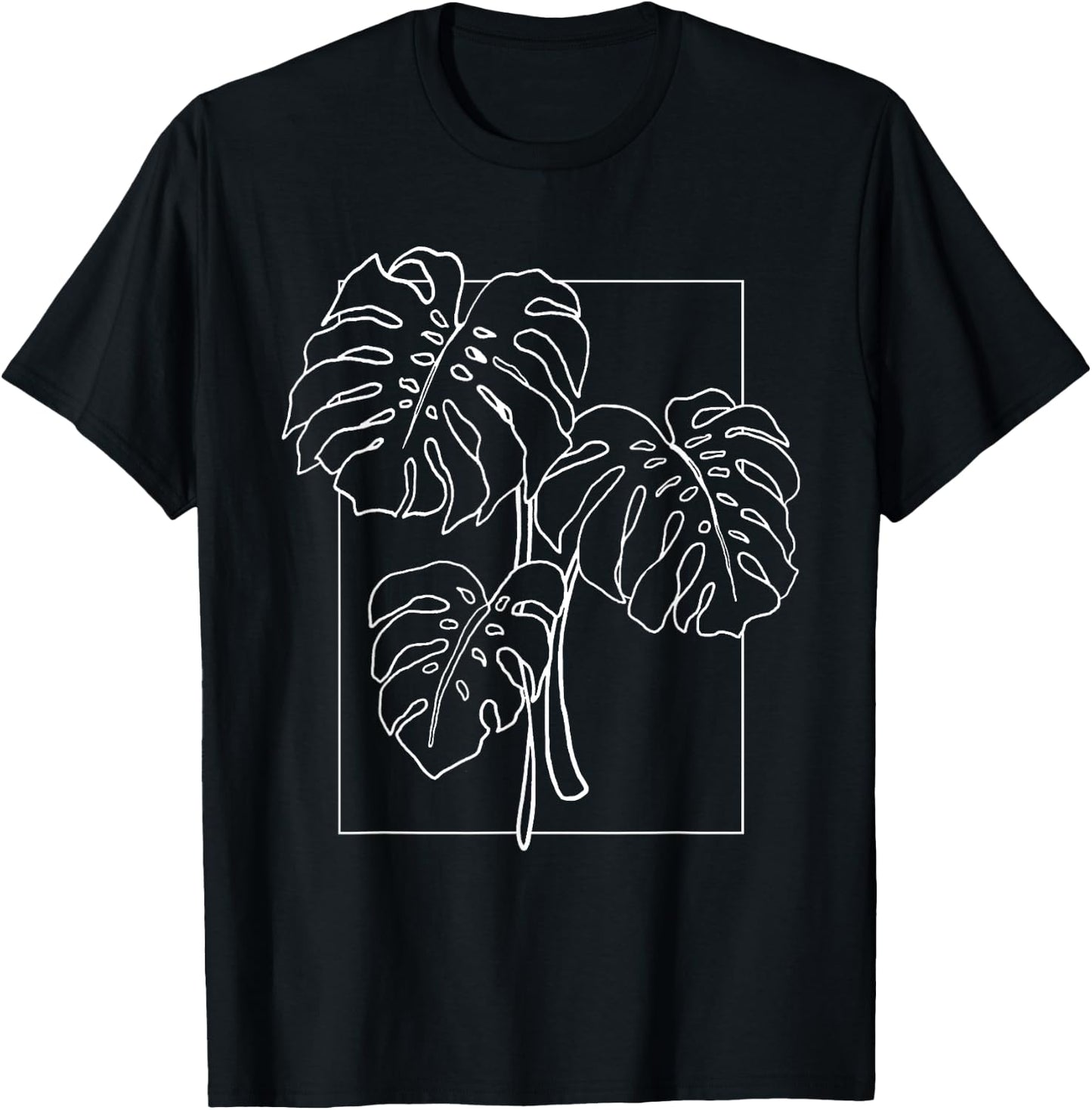 Contour Line Monstera Trendy Plant T-Shirt - T-Shirt | Black