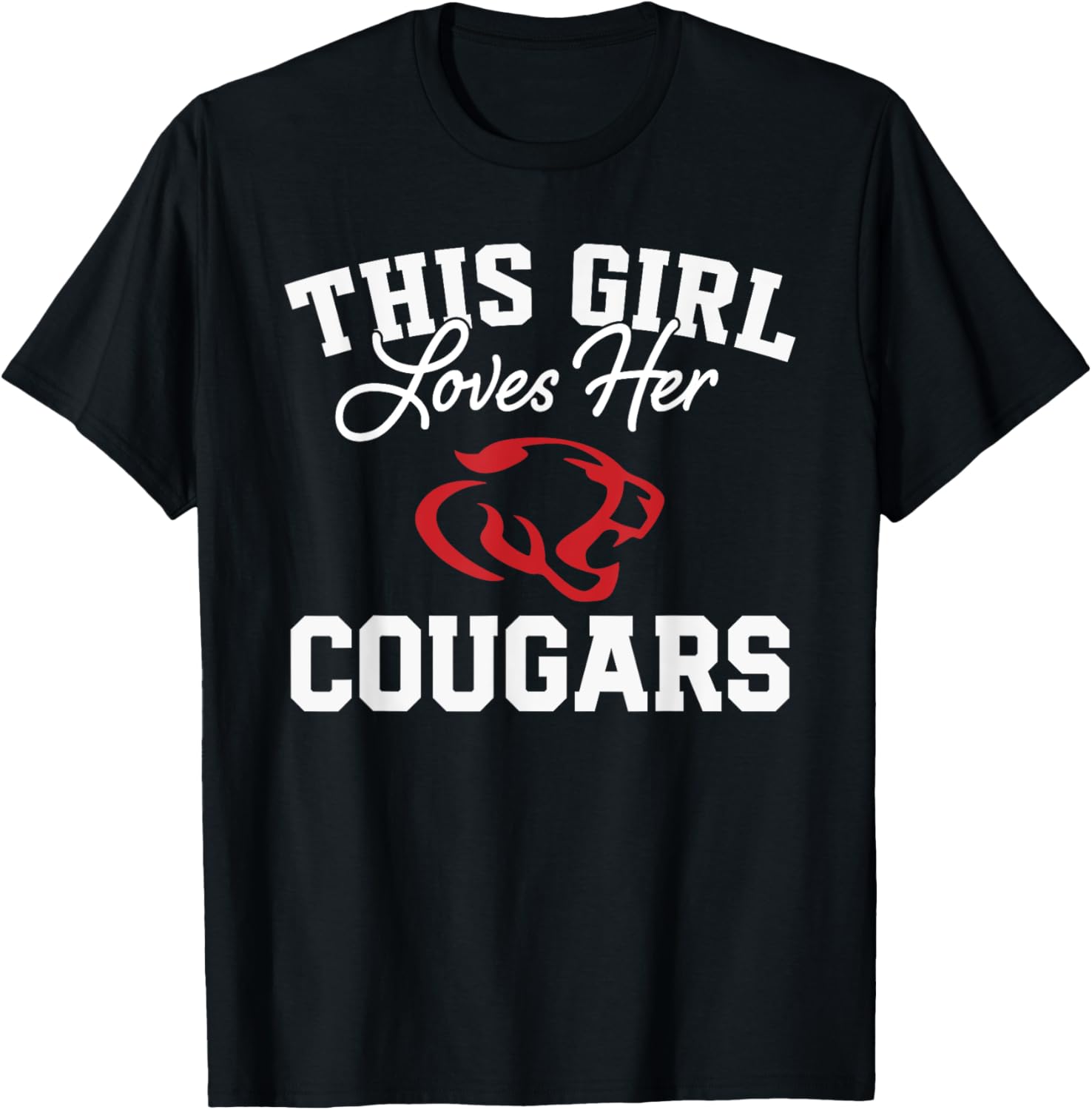 Crosby Cougars Logo This Girl Loves Her HS T-Shirt - T-Shirt | Black