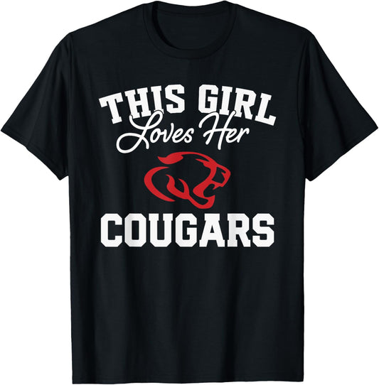 Crosby Cougars Logo This Girl Loves Her HS T-Shirt - T-Shirt | Black