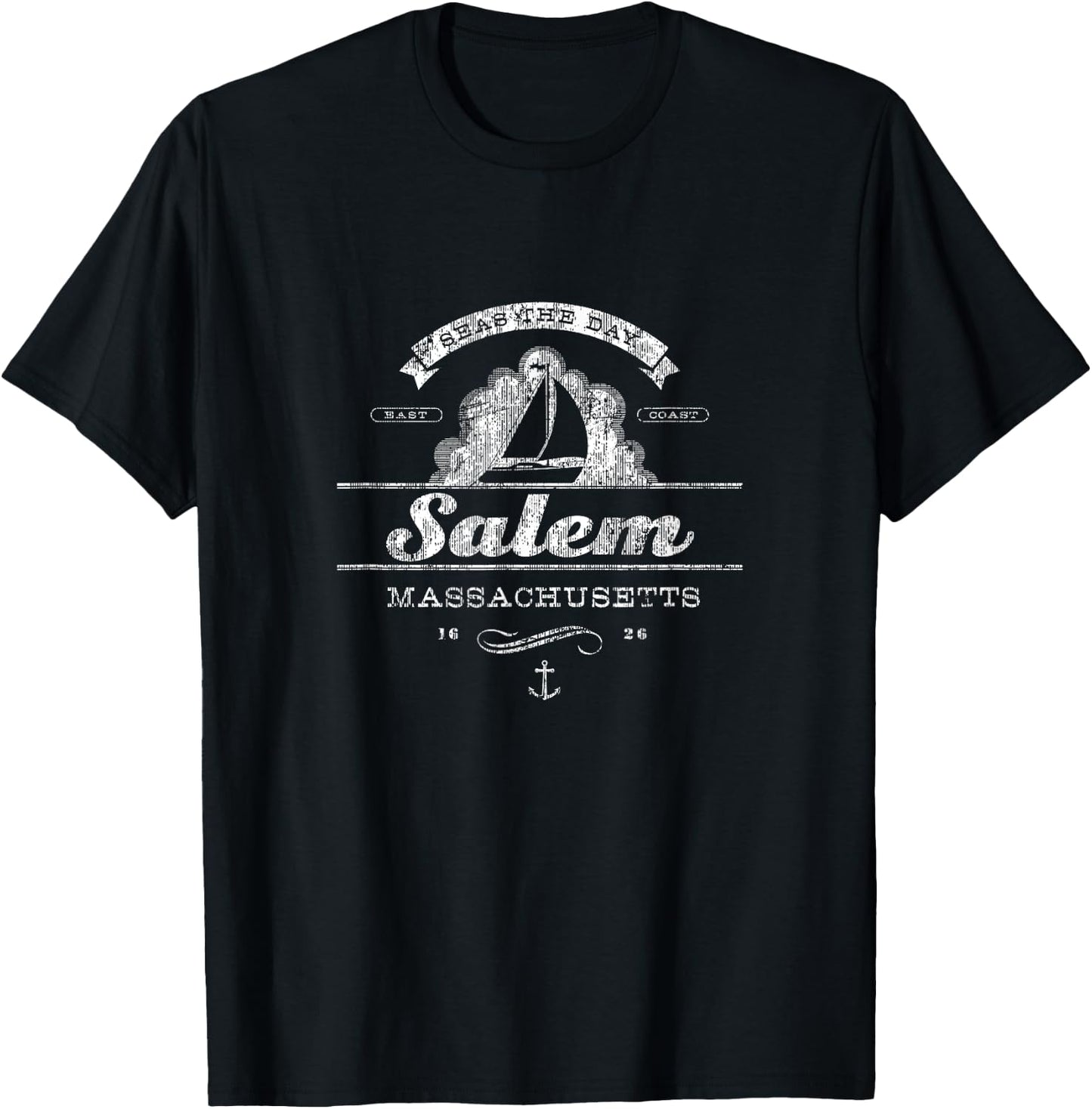 Salem MA Sailboat Vintage Nautical Throwback T-Shirt - T-Shirt | Black