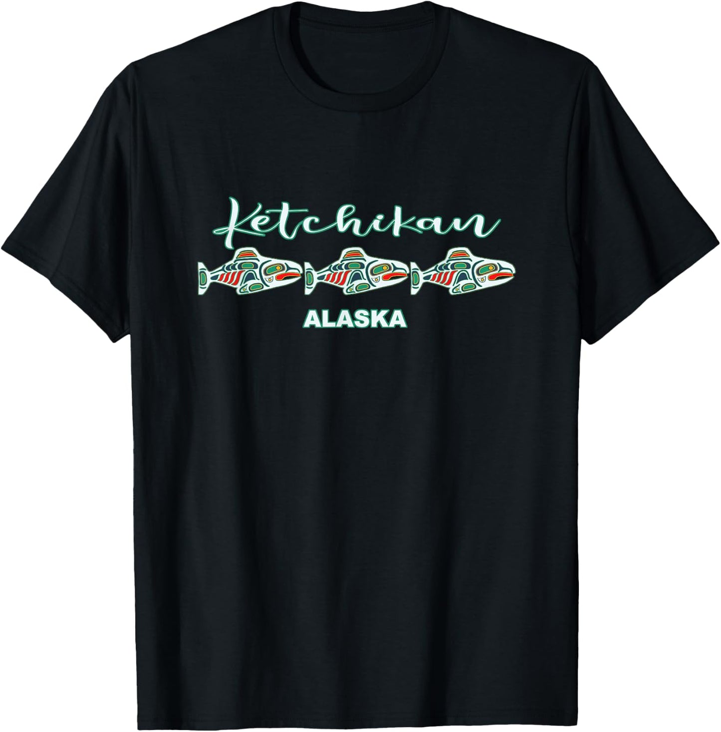 Ketchikan Alaska Native Art Salmon Fishing Capital Souvenir T-Shirt - T-Shirt | Black