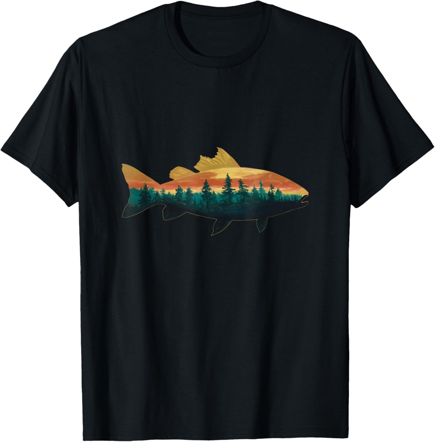 Fishing Bass Wildlife Outdoors Nature Forest Graphic Men T-Shirt - T-Shirt | Black