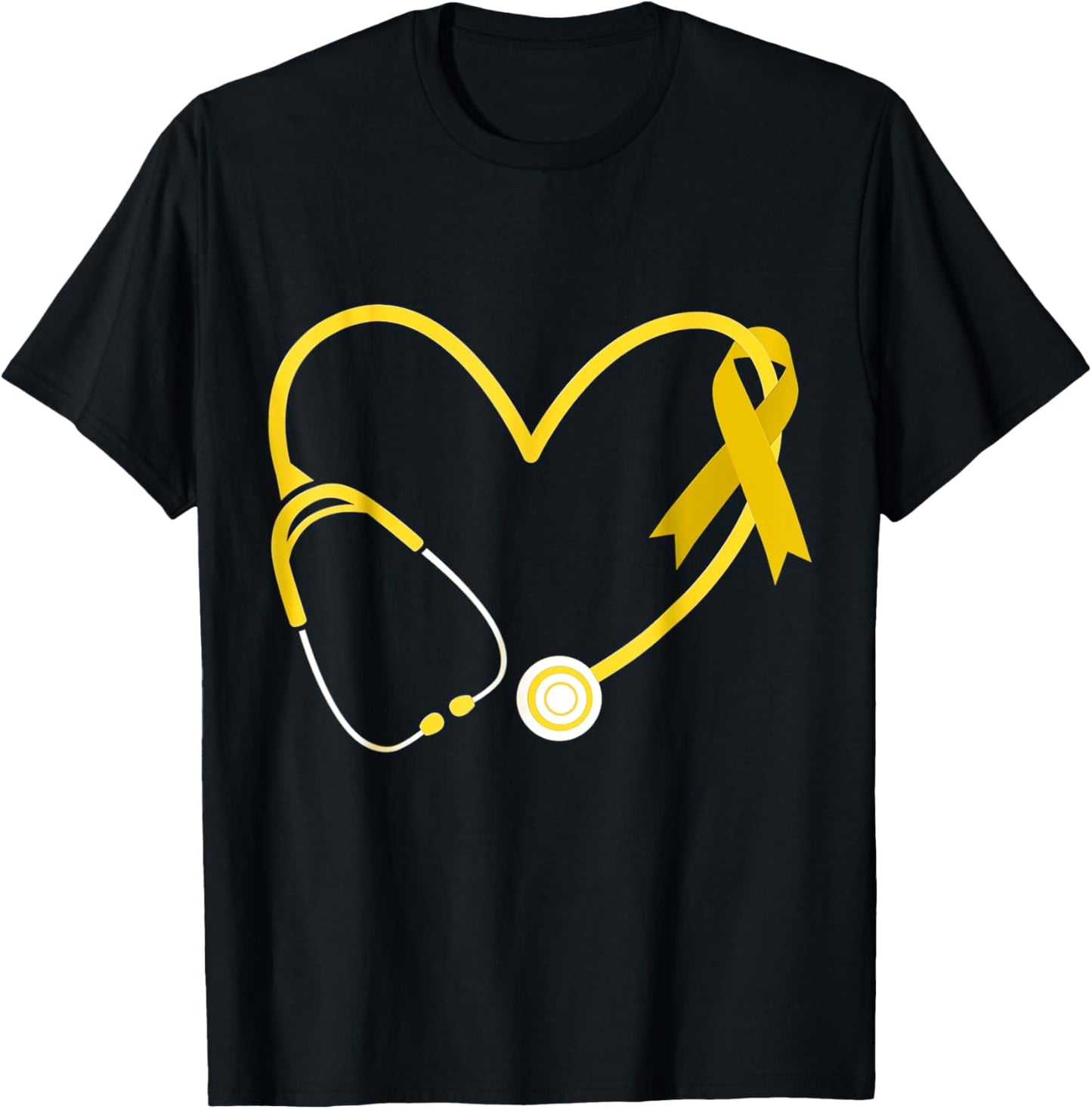 Doctor Nurse Heart Love Gold Childhood Cancer Awareness Gold T-Shirt - T-Shirt | Black