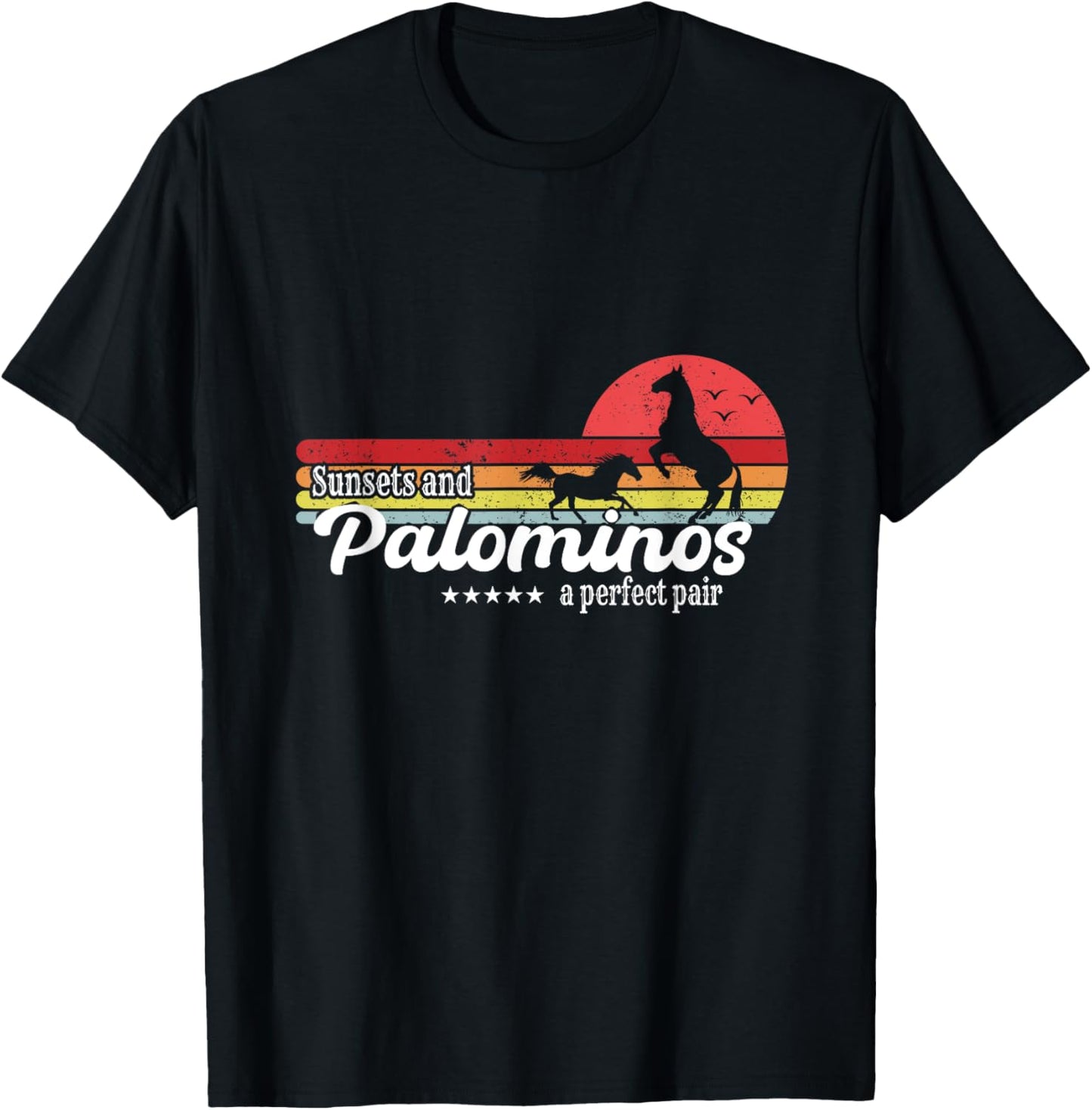 Vintage Sunset Horse Riding Palomino Breed Cowgirl T-Shirt - T-Shirt | Black