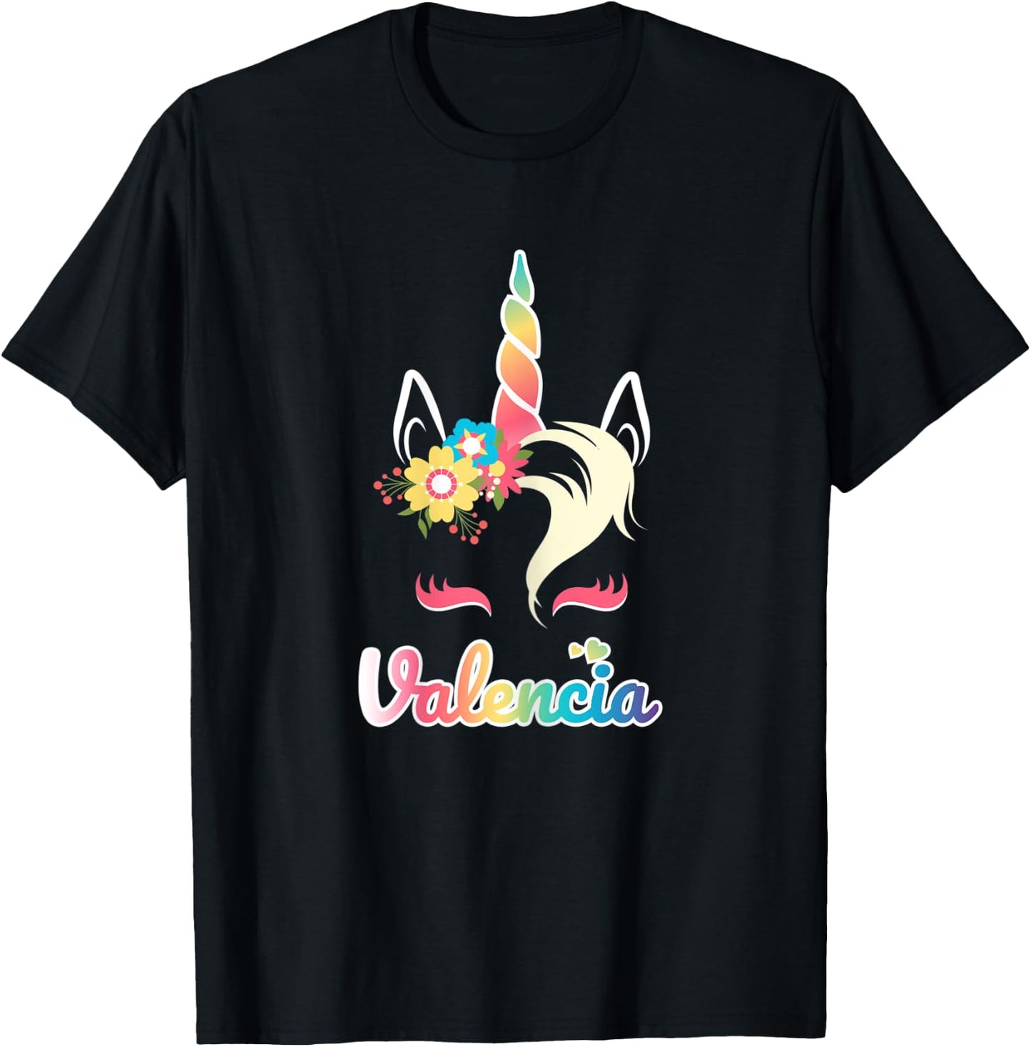 Rainbow Unicorn Valencia apparel Custom Name Gift girls T-Shirt - T-Shirt | Black