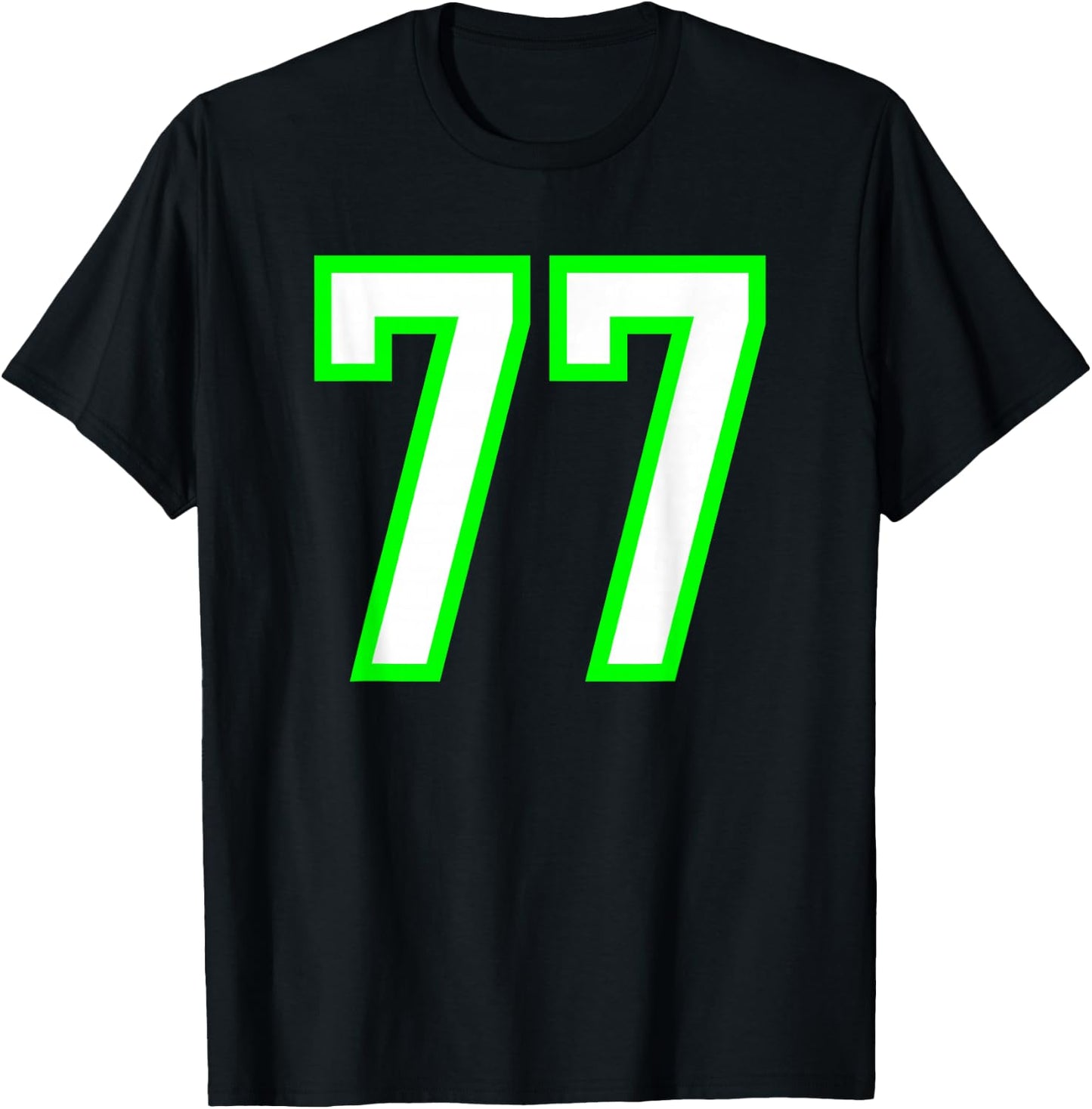 White Lime Sports Team Number #77 T-Shirt - T-Shirt | Black