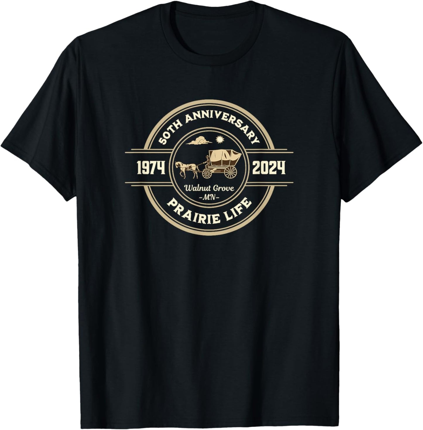 Vintage American Entertainment Apparel Prairie Life 50th Anniversary Celebration Walnut Grove MN , Small, Black T-Shirt - T-Shirt | Black