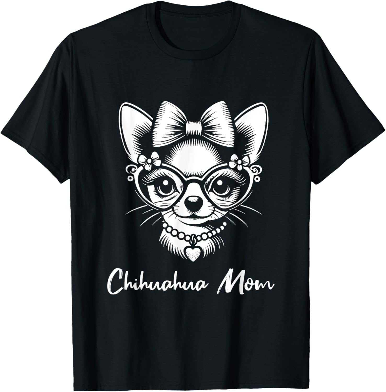 Chihuahua Mom Dog Love Heart Graphic Design Women Girls Kids T-Shirt - T-Shirt | Black