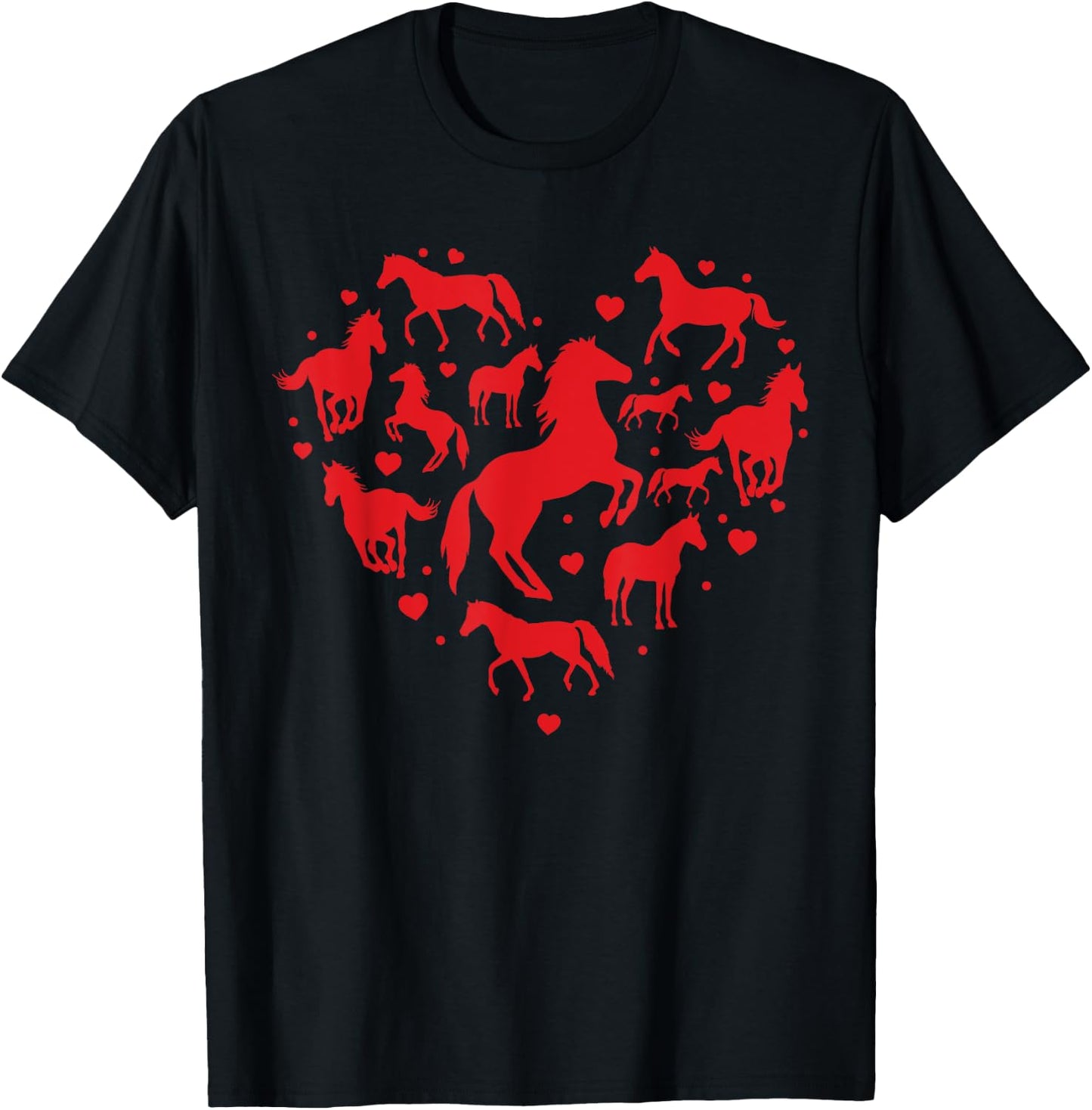 Horse Valentines Day Shirt Heart Lover Mom Farm Gift T-Shirt - T-Shirt | Black