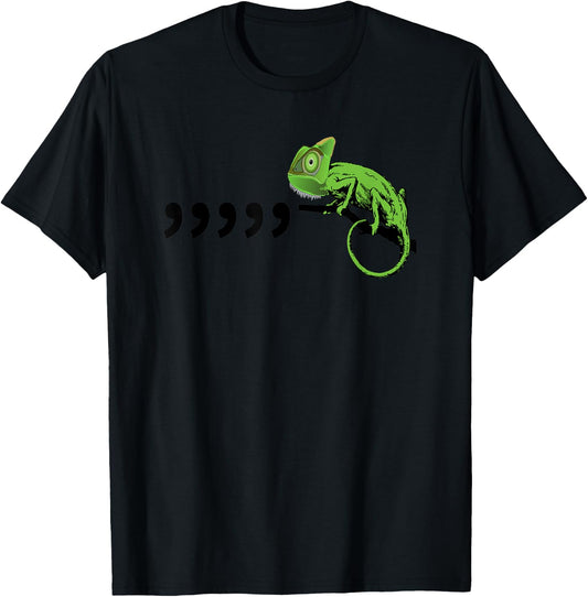 Comma Chameleon Funny 80's Retro Throwback T-Shirt - T-Shirt | Black