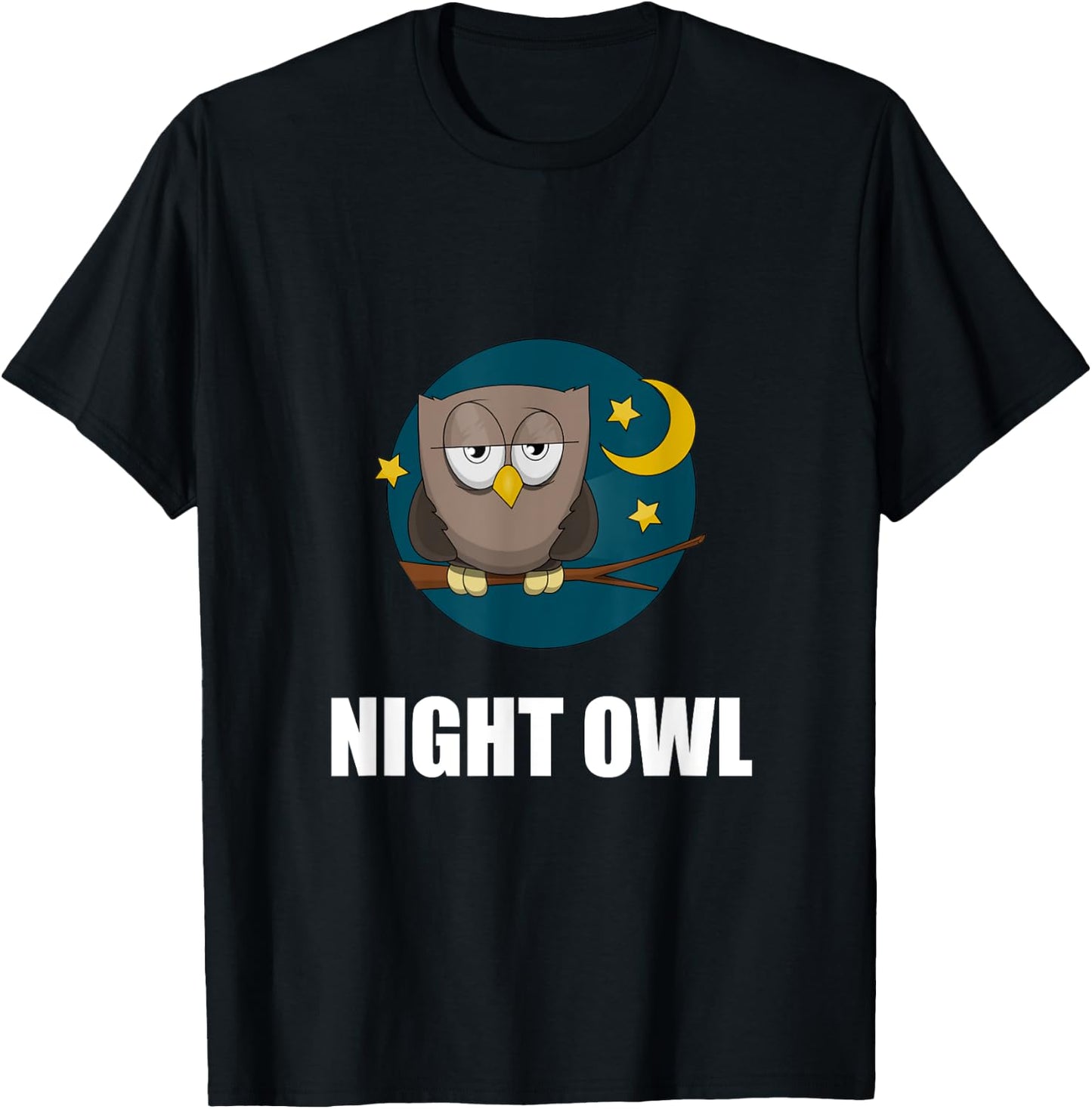 Night Owl Moon Cartoon Funny T-Shirt - T-Shirt | Black
