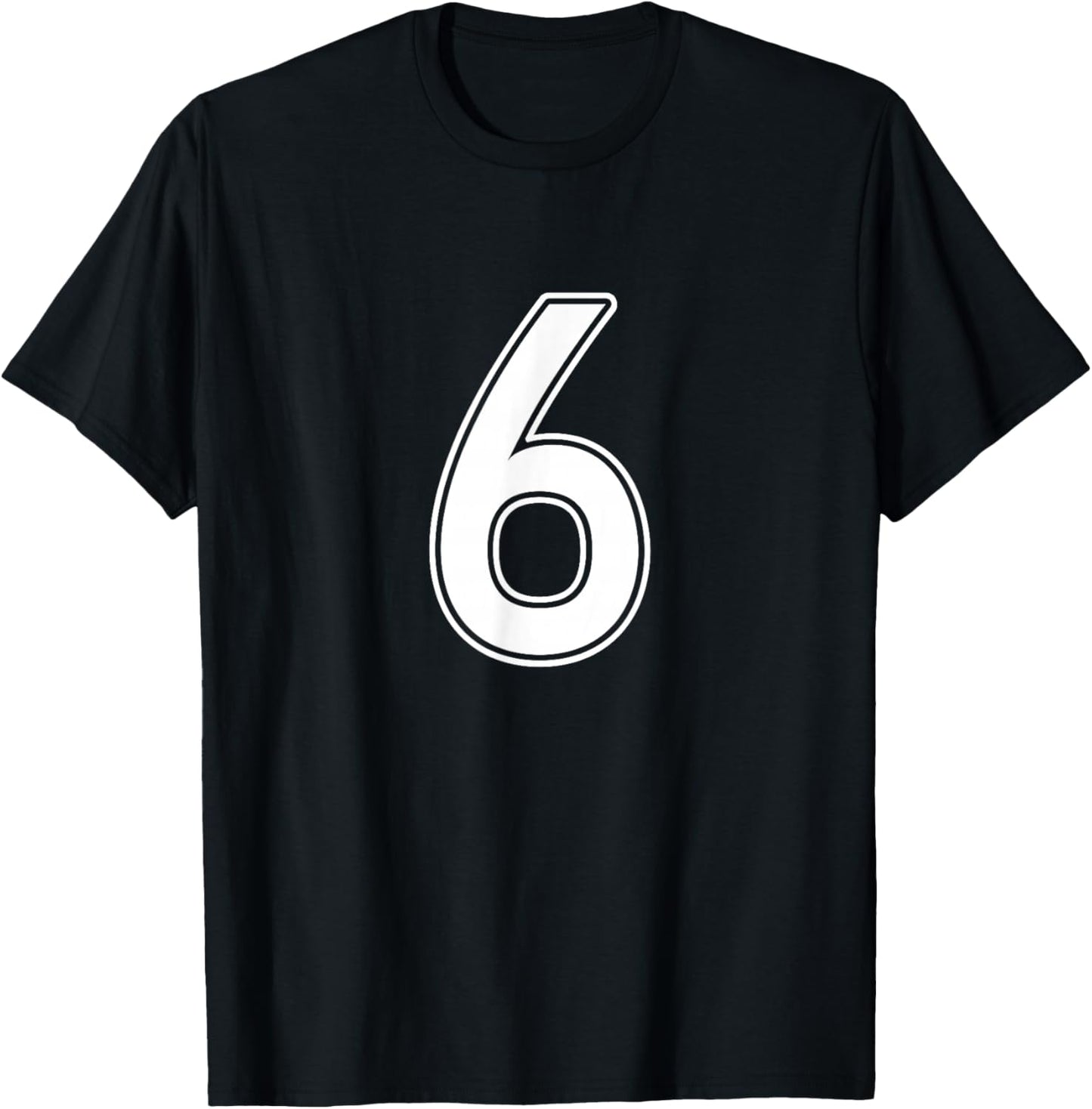 Number 6 White Sports Team T-Shirt - T-Shirt | Black