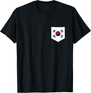 South Korea Flag with Printed South Korean Flag Pocket T-Shirt - T-Shirt | Black