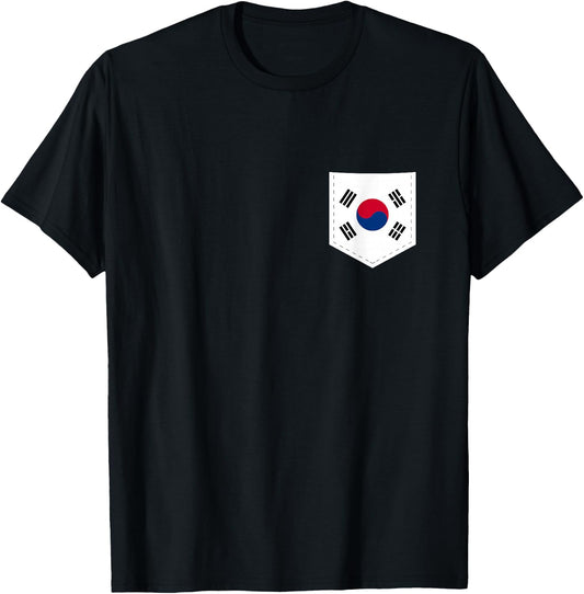 South Korea Flag with Printed South Korean Flag Pocket T-Shirt - T-Shirt | Black