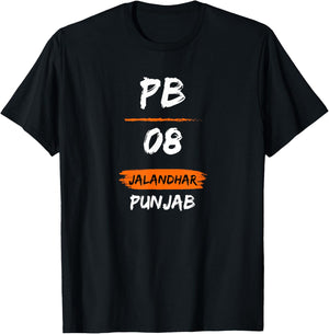 Jalandhar PB08 Car Number Funny Punjab Graphic Punjabi T-Shirt - T-Shirt | Black