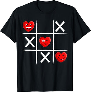 Tic Tac Toe Hearts Valentine's Day Funny Love Heart T-Shirt - T-Shirt | Black