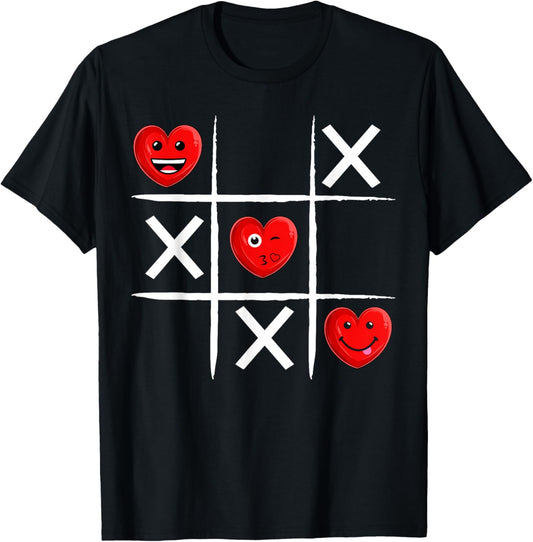Tic Tac Toe Hearts Valentine's Day Funny Love Heart T-Shirt - T-Shirt | Black