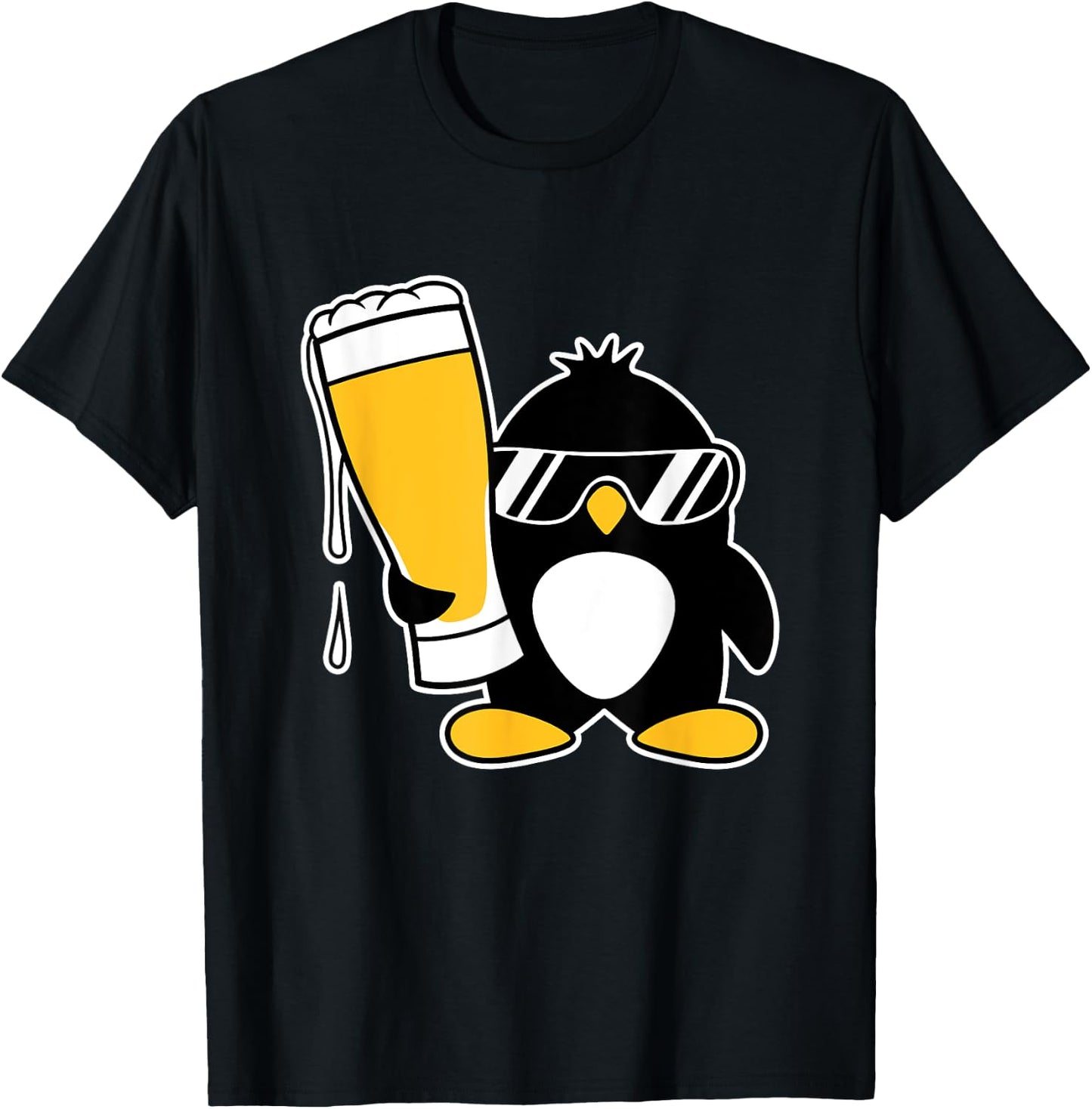 Funny Penguin With Cool Sunglasses Holding A Beer Alcohol T-Shirt - T-Shirt | Black