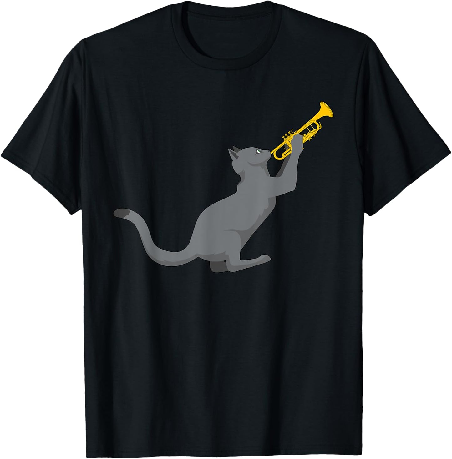 Jazz Cat Trumpet Funny Kitty Musician Cute Animal Playing Men Women Girls Kids T-Shirt - T-Shirt | Black