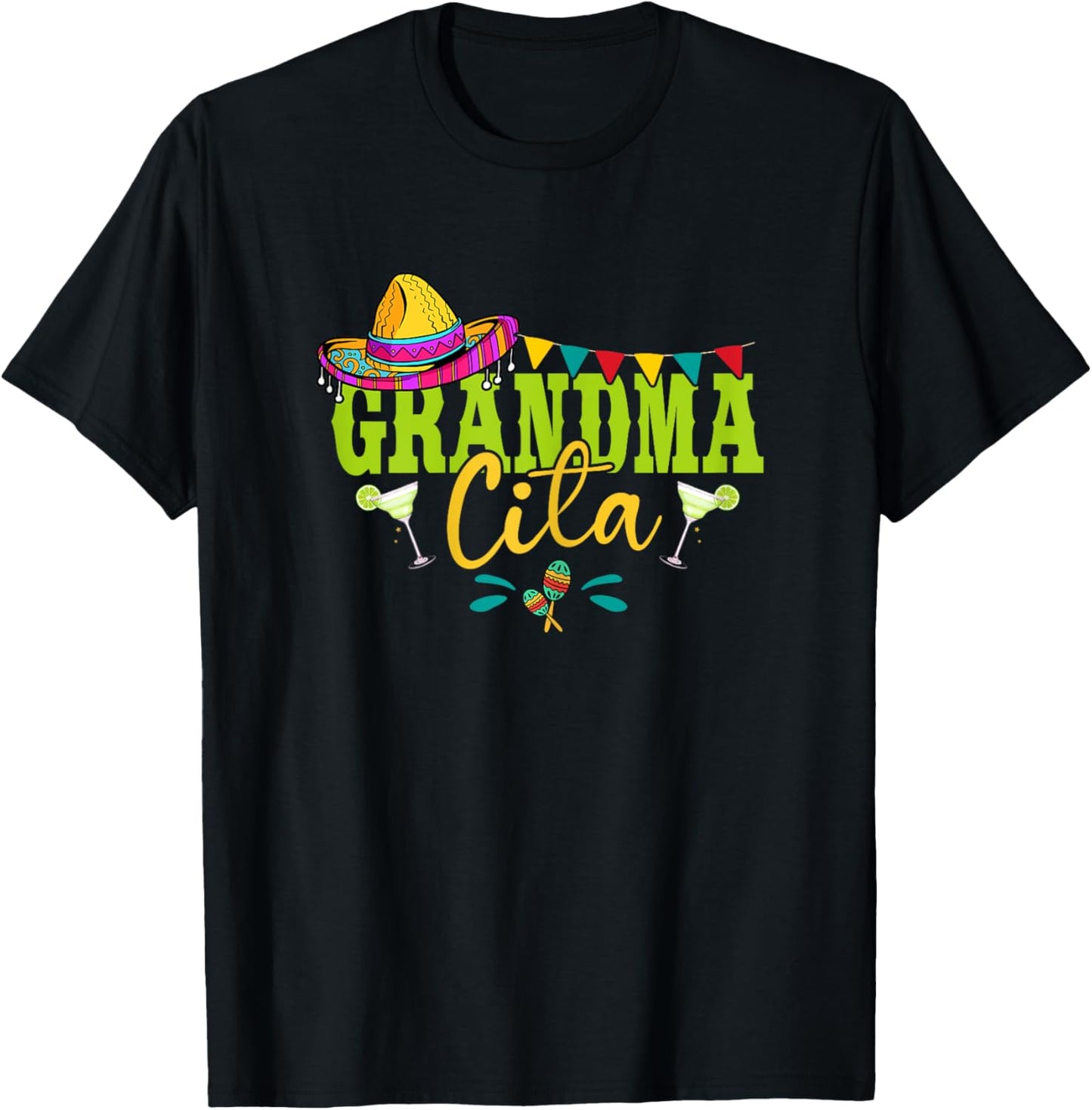 Grandmacita Grandma Mexican Sombrero Margarita Cinco De Mayo T-Shirt - T-Shirt | Black