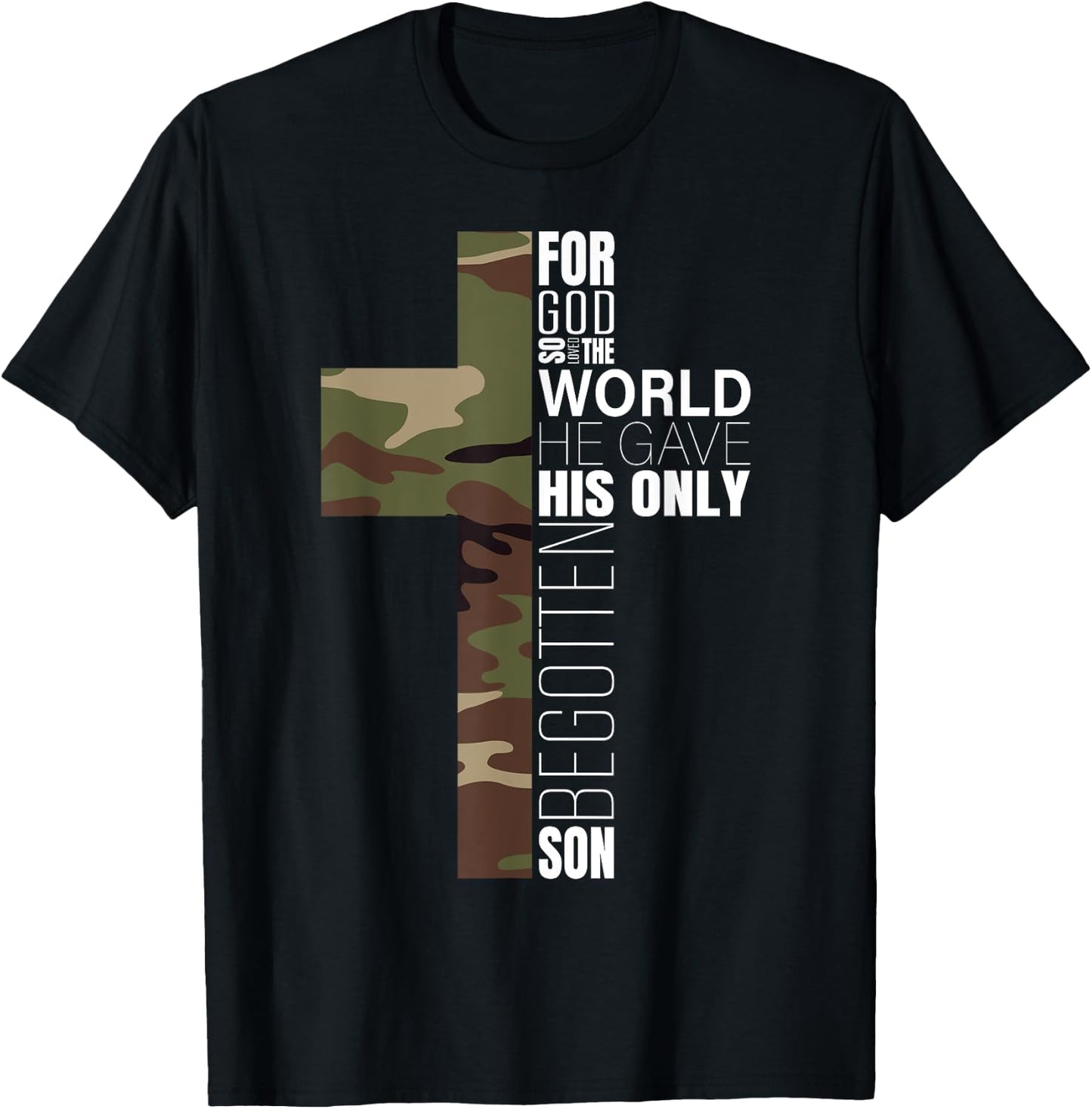 Green Camo Christian Cross Bible Verse Gifts Men John 3 16 Premium T-Shirt - T-Shirt | Black
