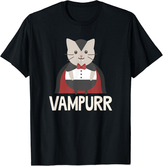 Vampurr Funny Vampire Cat Halloween Gift T-Shirt - T-Shirt | Black