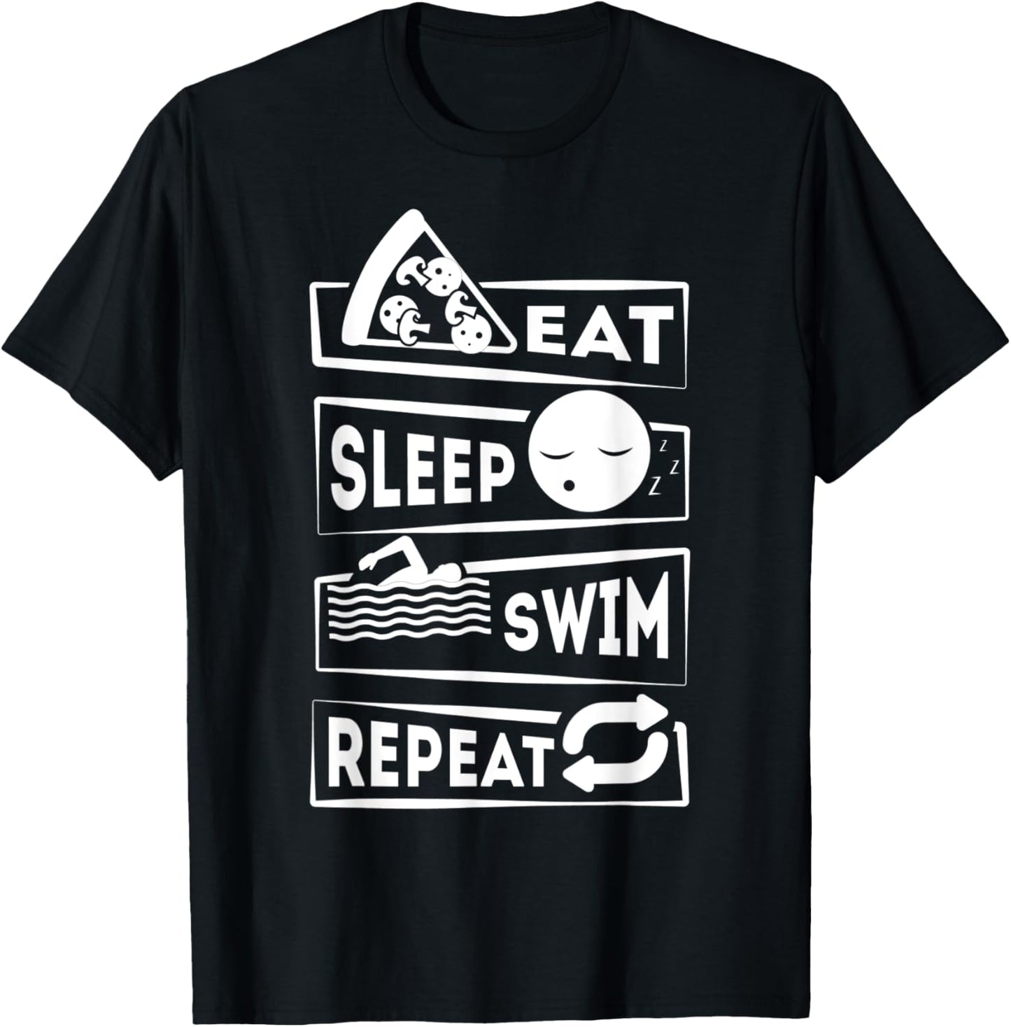 Eat Sleep Swim Repeat Swimming T-Shirt - T-Shirt | Black
