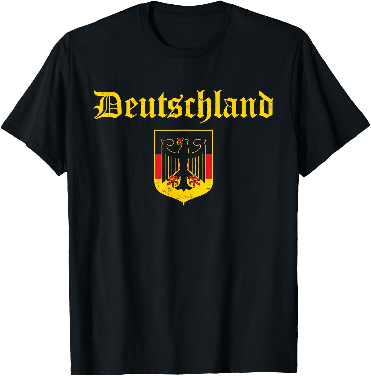 Deutschland Germany Flag Coat Of Arms Eagle Banner Vintage T-Shirt - T-Shirt | Black