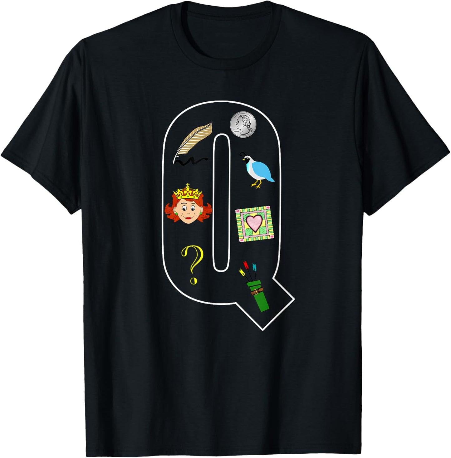 Alphabet Letter Q Phonics Objects That Start With Q Shirt T-Shirt - T-Shirt | Black