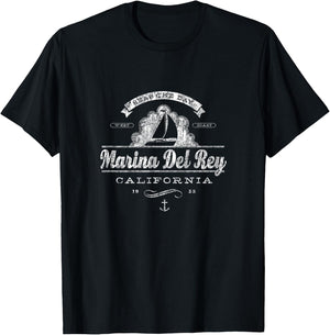 Marina Del Rey CA Sailboat Vintage Nautical T-Shirt - T-Shirt | Black