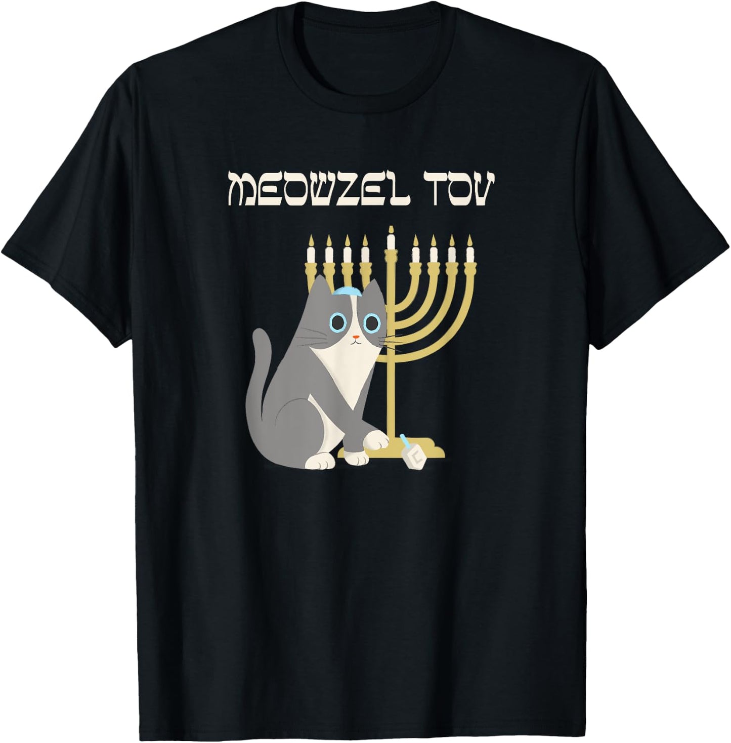 Funny Hanukkah Cat Meowzeltov Jewish Chanukah Men Women Kids T-Shirt - T-Shirt | Black