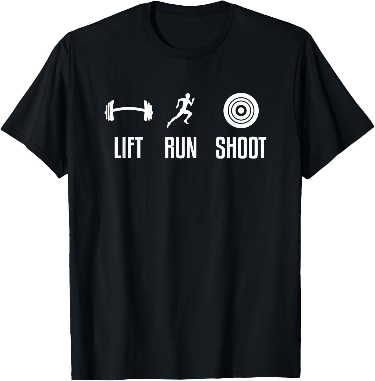 Lift Run Shoot Funny Running Shooting Weightlifting Athlete T-Shirt - T-Shirt | Black
