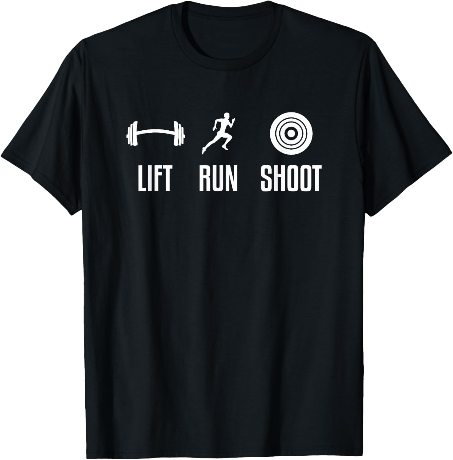 Lift Run Shoot Funny Running Shooting Weightlifting Athlete T-Shirt - T-Shirt | Black