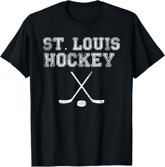 Vintage St. Louis Ice Hockey Sticks State Outile STL T-Shirt - T-Shirt | Black