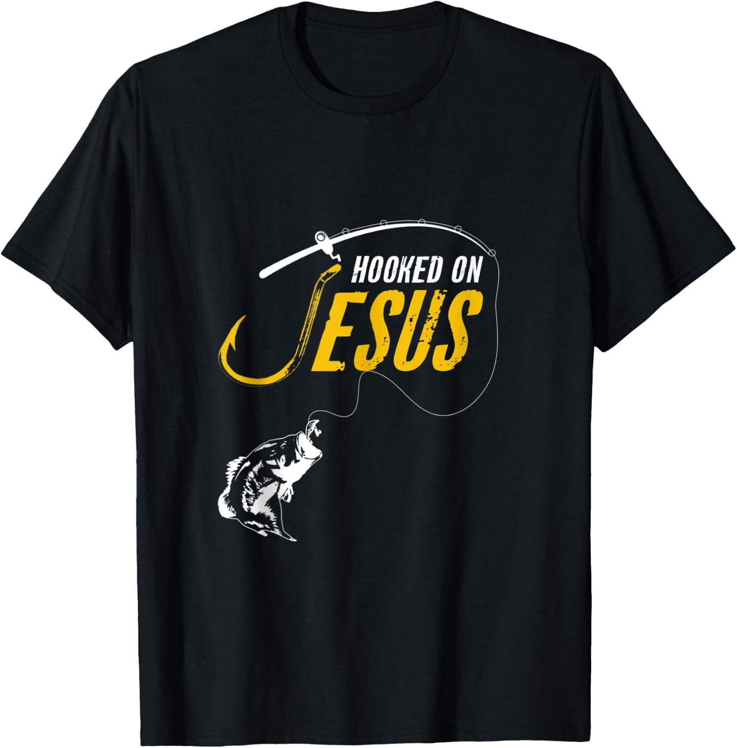 Hooked on Jesus Funny Christian Fishing T-Shirt - T-Shirt | Black