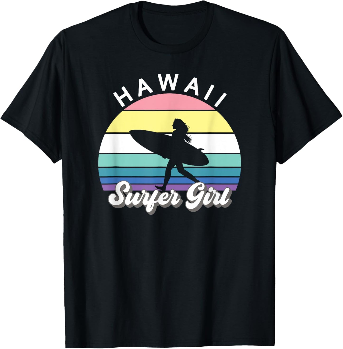 Surfer Girl Hawaii Vintage Hawaiian Surfing Surf Beach Cute T-Shirt - T-Shirt | Black