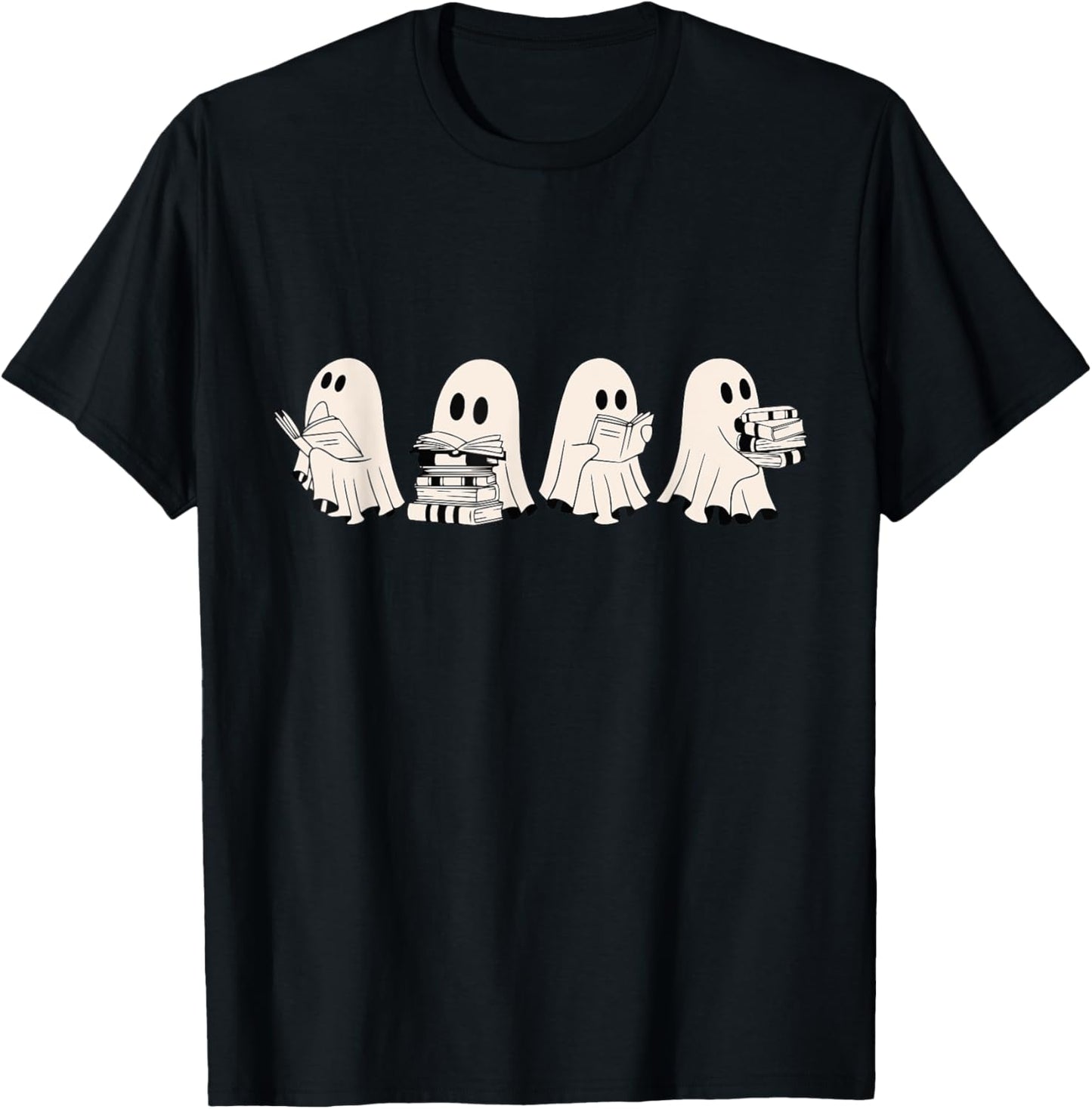 Funny Ghost Book Reading Halloween Books Lover Teacher Kids T-Shirt - T-Shirt | Black